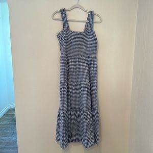 Blue gingham print midi dress